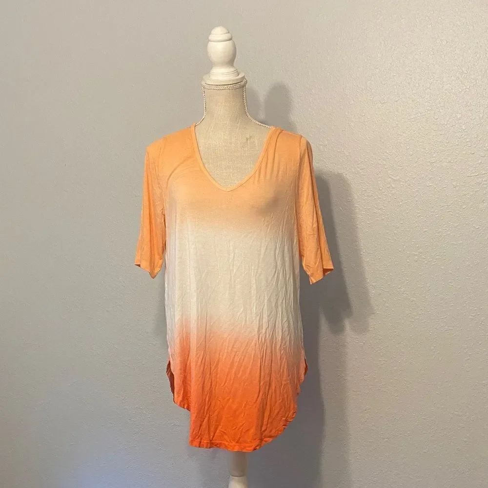 Torrid Super Soft Knits Orange & White Ombre Lightweight Tshirt Size 0